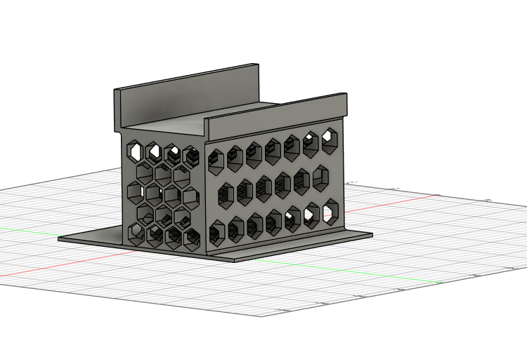 First TV stand iteration with hexagonal cutouts